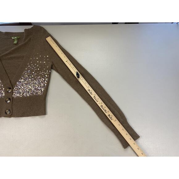 Vtg Y2K Hollister Cardigan Sweater Womens Large Brown Sequin Cropped Rabbit Hair - Picture 5 of 11